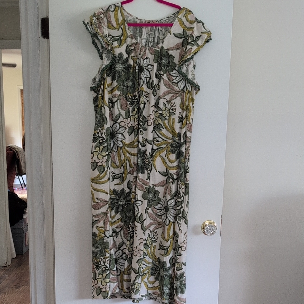 Mumu Plus Size Floral Linen Like Patio Maxi  Dress 1X